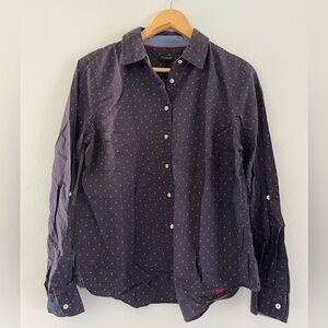 Talbots Navy Button-Down Shirt with Red Dots